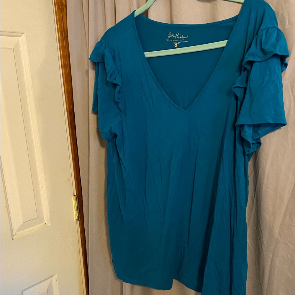 LP teal tee with accented sleeve XL